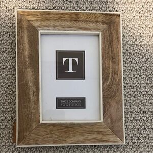 Two's Company Rustic Natural Wood Picture Frame - Brown and White Trim